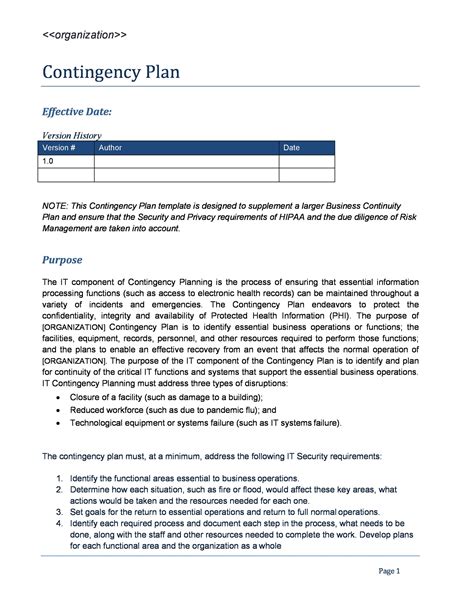 Contingency Planning Template
