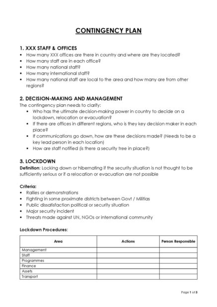 Contingency Plans travel