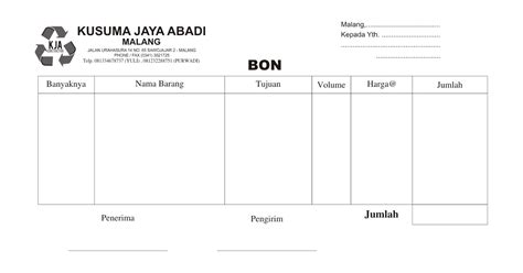 Contoh Bon Percetakan