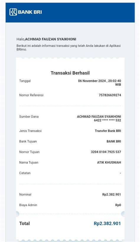 Contoh Bukti Transfer