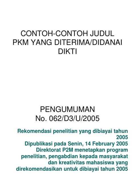Contoh Contoh Judul Pkm Psh