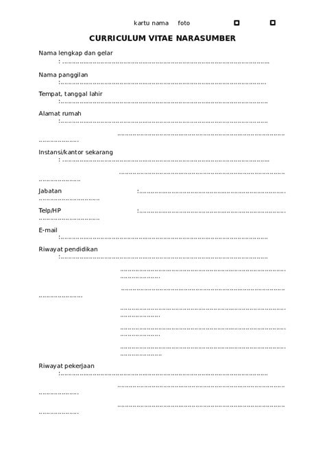 Contoh Curriculum Vitae Narasumber