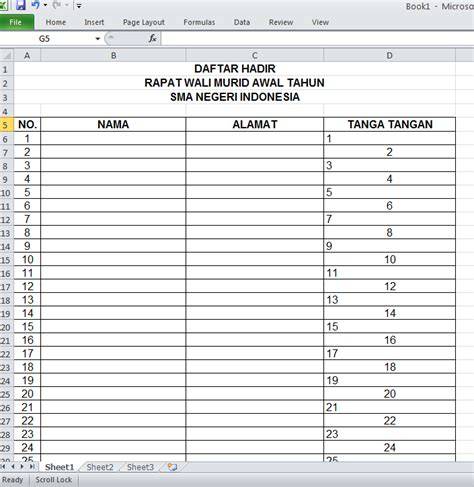 Contoh Daftar Absen