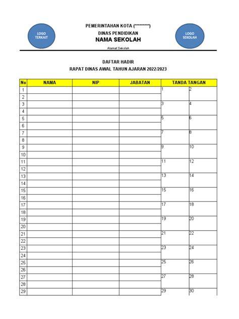 Contoh Daftar Hadir Rapat