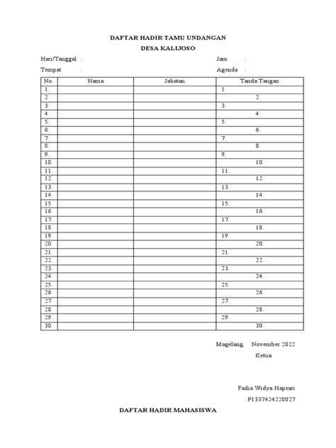 Contoh Daftar Hadir Tamu