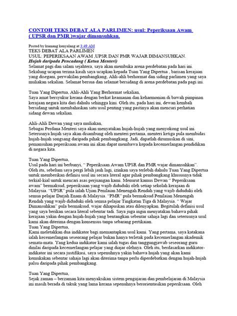 Contoh Debat Ala Parlimen