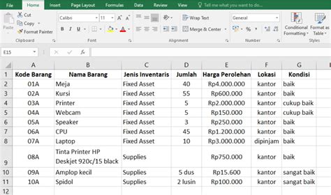 Contoh Excel Inventaris Kantor