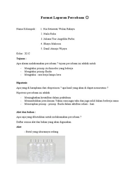 Contoh Format Laporan Percobaan