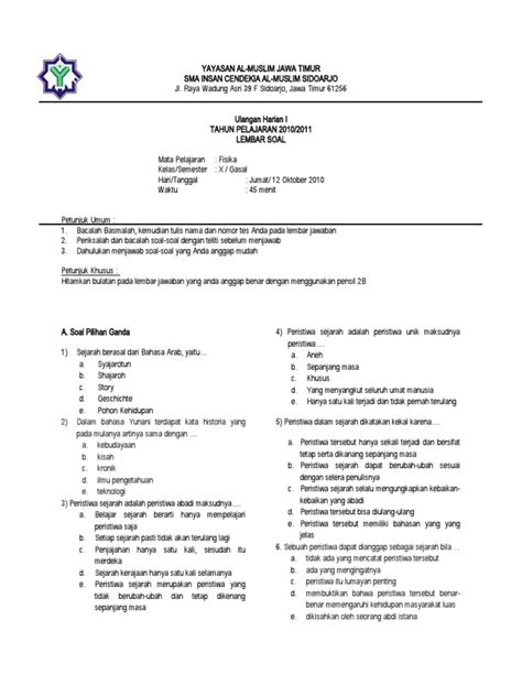 Contoh Format Soal Ulangan Harian