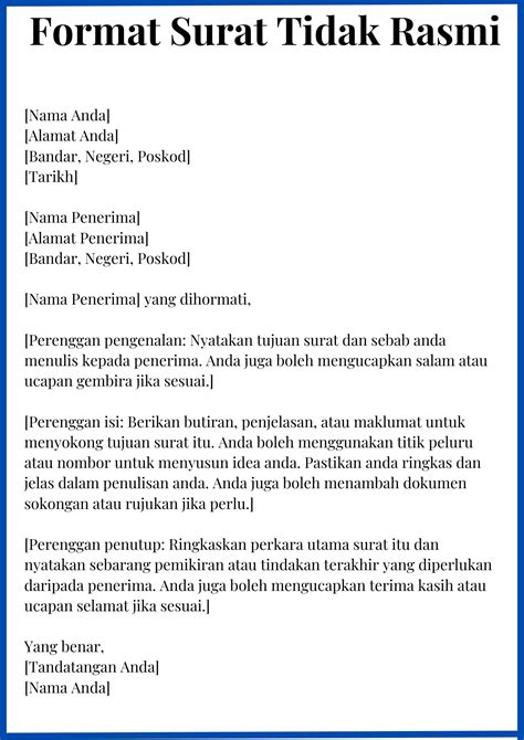 Contoh Format Surat Tidak Rasmi