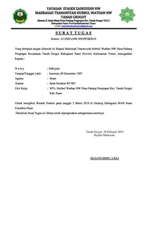 Contoh Format Surat Tugas