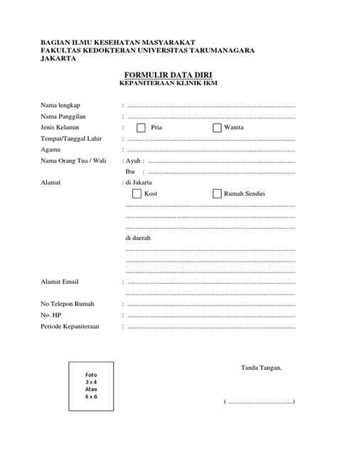 Contoh Formulir Data Diri