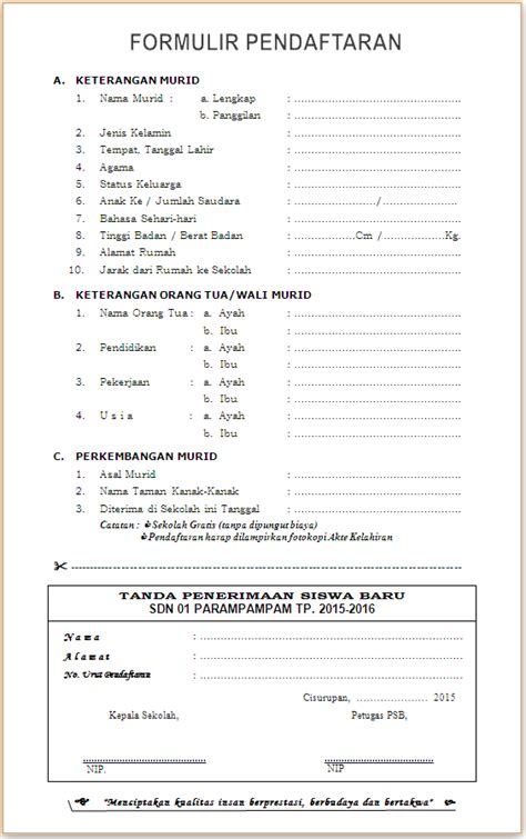 Contoh Formulir Pendaftaran Les