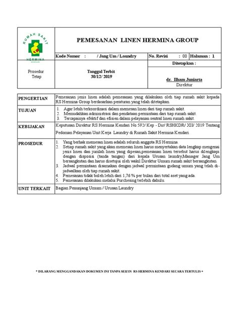 Contoh Jurnal Pemesanan Linen