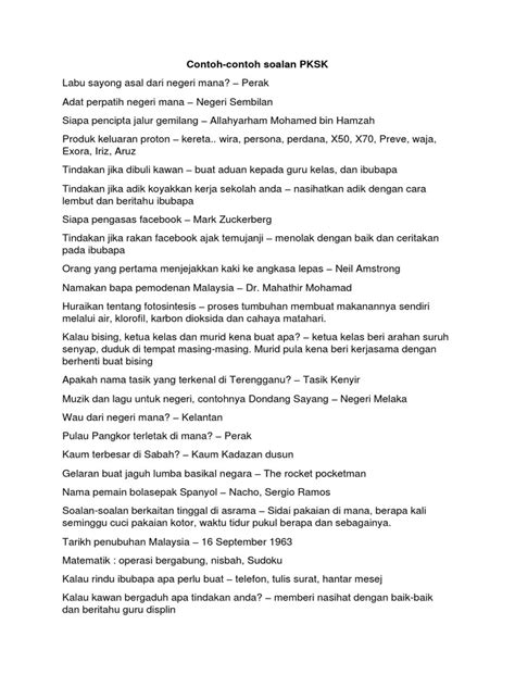 Contoh Karangan Pksk
