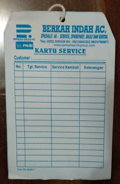 Contoh Kartu Perawatan Ac