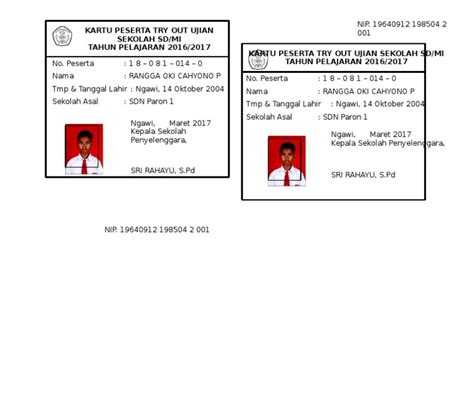 Contoh Kartu Peserta Try Out
