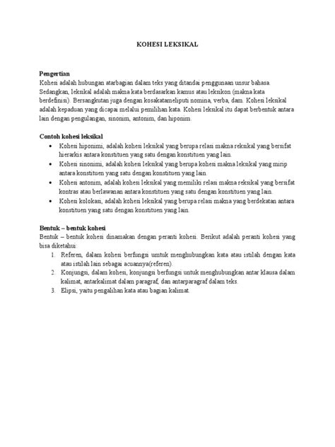 Contoh Kohesi Leksikal