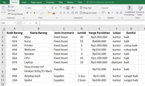 Contoh Masukkan Data Excel