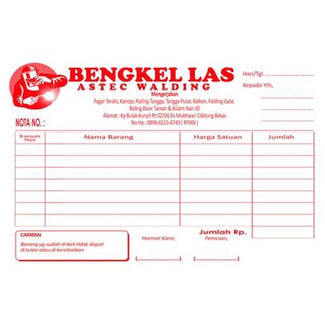 Contoh Nota Bengkel Las