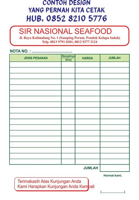 Contoh Nota Makan