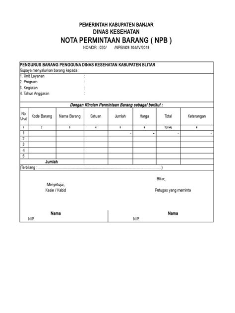 Contoh Nota Permintaan Barang