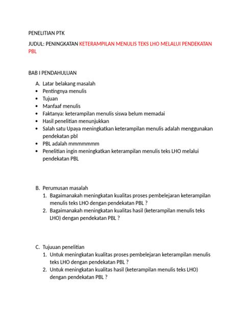 Contoh Outlen Penelitian Ptk Pdf Unes