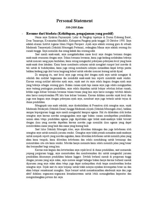 Contoh Personal Statement