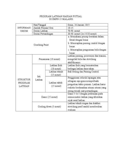 Contoh Program Latihan Futsal Doc