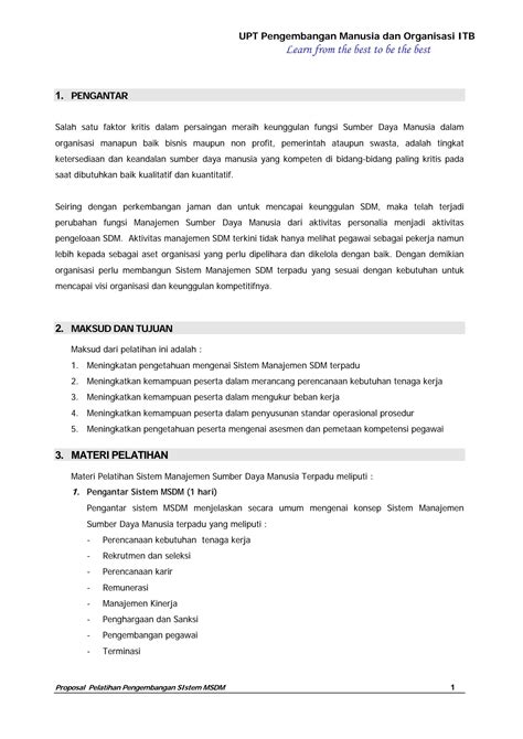 Contoh Proposal Pelatihan Sdm