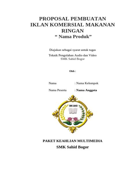 Contoh Proposal Pembuatan Iklan Produk