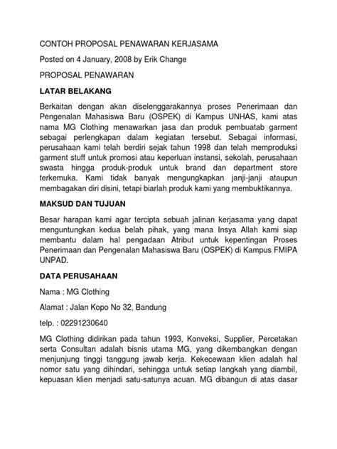 Contoh Proposal Penawaran Makanan