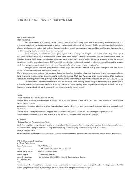 Contoh Proposal Pendirian Bmt