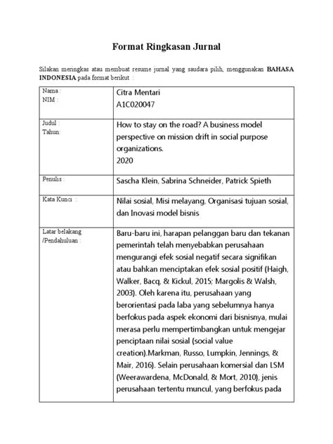 Contoh Ringkasan Metode Jurnal