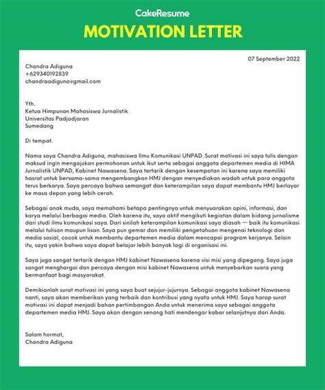 Contoh SWOT pada Motivation Letter di Indonesia
