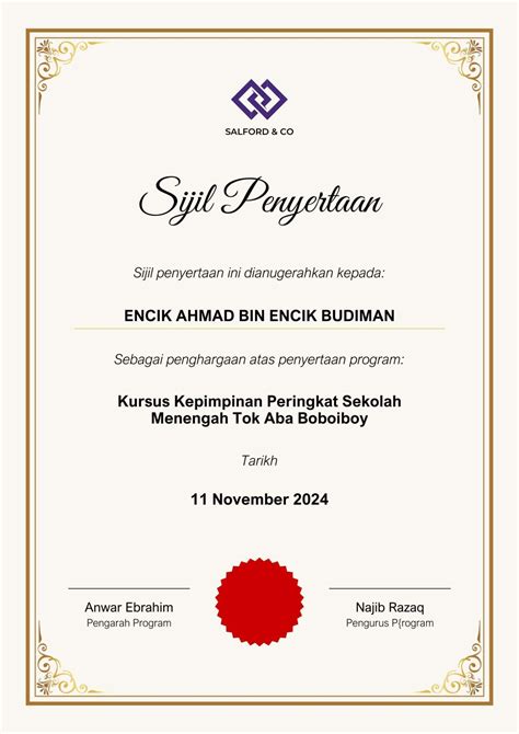 Contoh Sijil Perdaftaran Lembaga Hasil