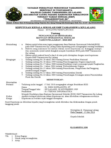 Contoh Sk Bendahara