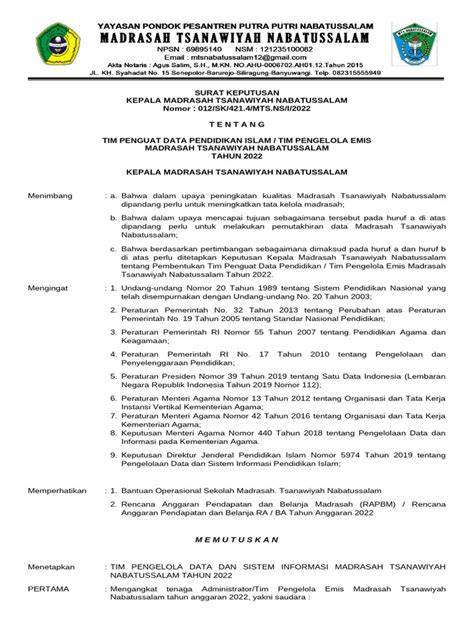 Contoh Sk Operator Madrasah