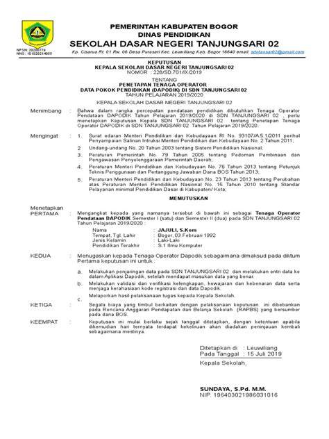 Contoh Sk Operator Sekolah Sd