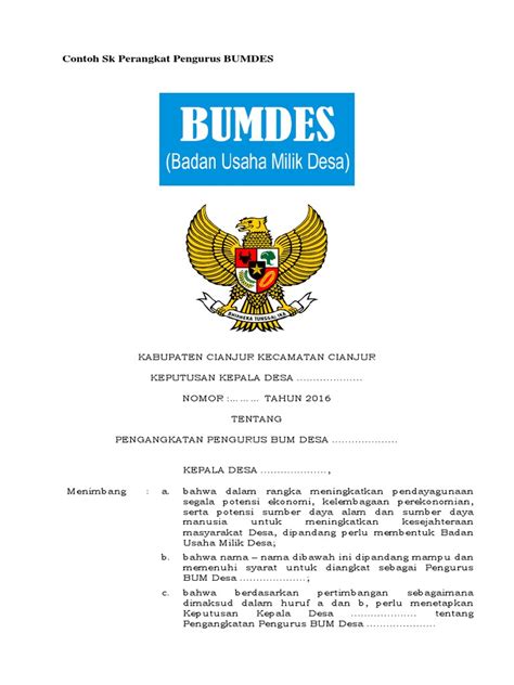 Contoh Sk Pengurus Bumdes