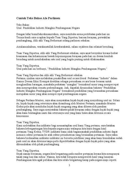 Contoh Skrip Bahas Ala Parlimen