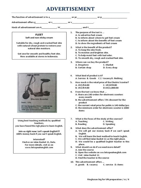Contoh Soal Advertisement Smp