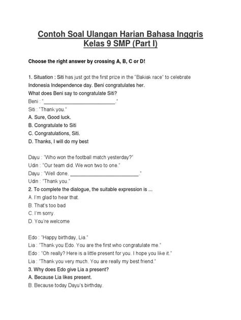 Contoh Soal Bahasa Inggris Congratulation