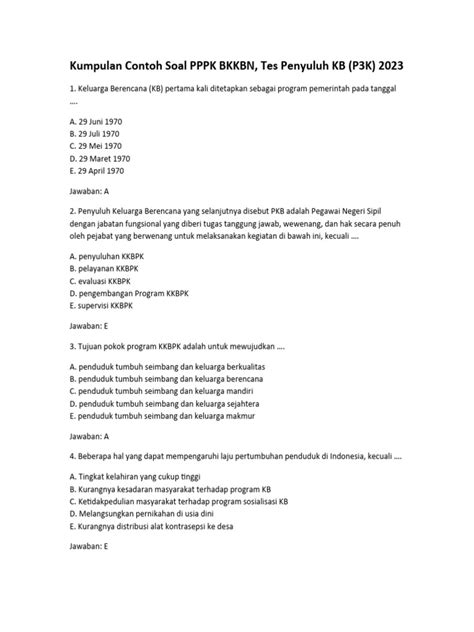 Contoh Soal Bkkbn