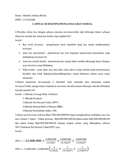 Contoh Soal Capital Budgeting