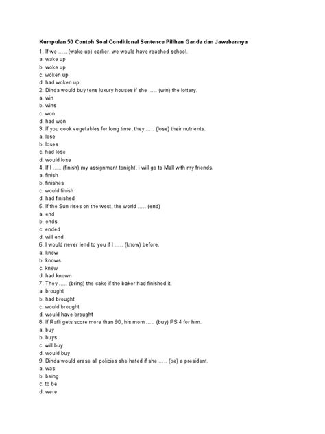 Contoh Soal Conditional Sentence Pilihan Ganda