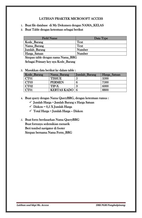 Contoh Soal Database Microsoft Access
