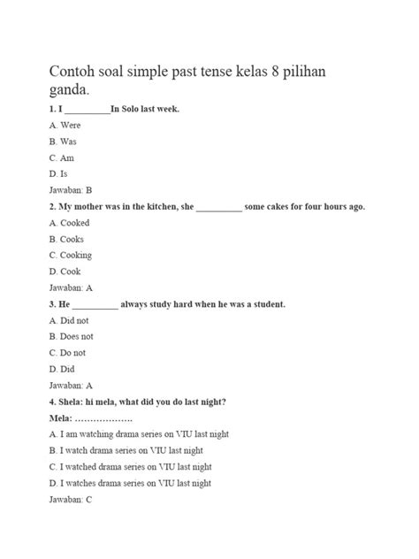 Contoh Soal Dialog Past Tense