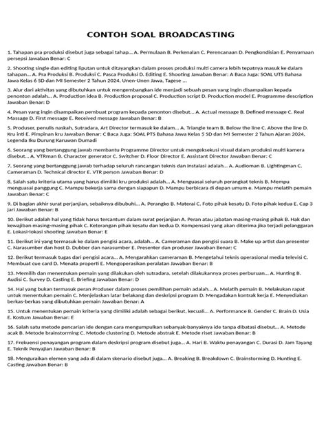 Contoh Soal Essay Broadcasting