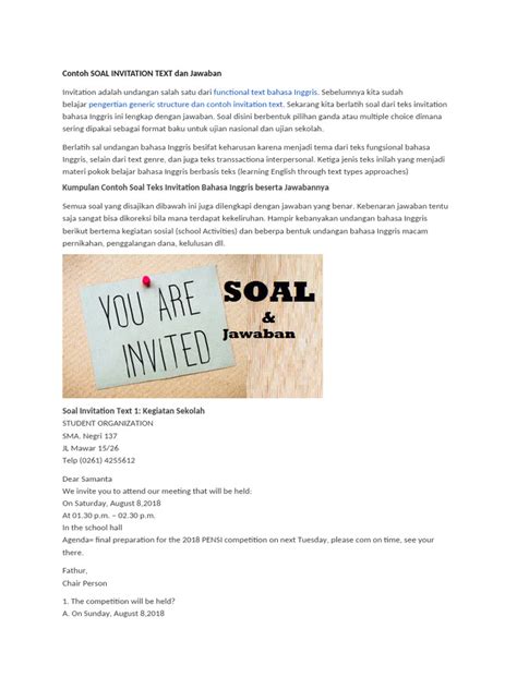 Contoh Soal Essay Invitation Card